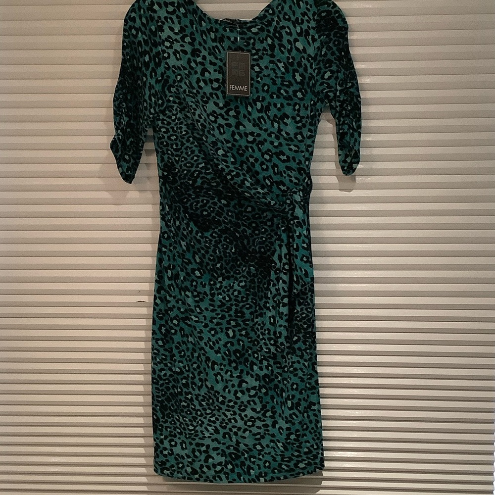 Femme de Carrière Teal Leopard Print 3/4 Sleeve Dress